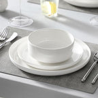 MALACASA 18 Pcs Porcelain Plates and Bowls Sets,Dinnerware Set for 6,White | Modern Ceramic Dishware,Kitchen Dining Ware,Microwave and Dishwasher Safe,Simple Solid White Design,Series LUNA