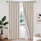 Joydeco Pinch Pleated Linen Curtains Darkening Drapes for Bedroom, 100% Blackout Drapes 96 inches Long 2 Panels Heat Blocking Curtains(Ecru,40'' Wx96'' L)