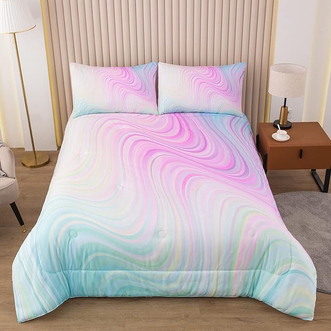 Bodhi Bed in A Bag for Girls,Kids Bedding Comforter with Sheets,Pink Queen Size Comforter Set for Girls,Girls Bedding Sets 5 PCS .(1 Comforter, 1 Flat Sheet, 1 Fitted Sheet, 2 Pillowcases)