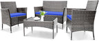Patio Furniture, 4 Piece Conversation Set, Outdoor Wicker Rattan Table and Chairs, Sectional Sofa with Thick Cushion for Garden, Yard, or Porch, Light Grey