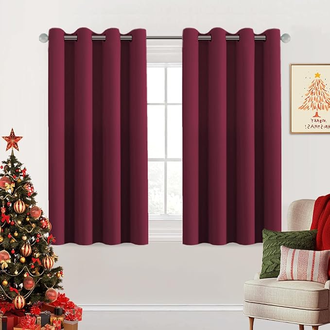 H.VERSAILTEX Christmas Blackout Curtains Premium Blackout Thermal Insulated Room Darkening Curtains for Bedroom/Living Room - Classic Grommet Top (2 Panels, Burgundy, 52 Inch by 45 Inch)