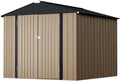 GUNJI 8 x 6 FT Shed Outdoor Storage Shed Metal Garden Shed with Lockable Door Outside Waterproof Tool Shed for Backyard, Patio, Lawn (Brown)
