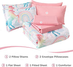 Queen Comforter Set for Girls, 7 Pieces Bed in a Bag, Colorful Unicorn Bedding Comforter Sheet Set, Ultra Soft and Fluffly, Pink & Rainbow Color, Colorful Bed in a Bag for Girls