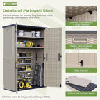 Patiowell 50 cu.ft Plastic Outdoor Storage Shed, Lockable Waterproof Resin Storage Cabinet Vertical Storage Shed for Garden Tools, Garbage Cans, Pool Supplies, Beige(Not Include Shelves)