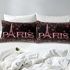 Erosebridal Eiffel Tower Comforter Set Twin Size, Paris France Duvet Sets for Kids Teens Adult Women Bedroom Decor Starry Sky Bling Bedding Set City Building Quilted Duvet with 1 Pillow Case
