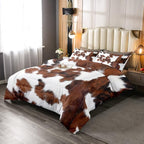 Erosebridal Cowhide Comforter Set for Kids Boys, Cute Brown White Cow Bedding Set King Size, Farm Animal Skin Down Comforter Western Cowboy Country Duvet Sets Farmhouse Decoration