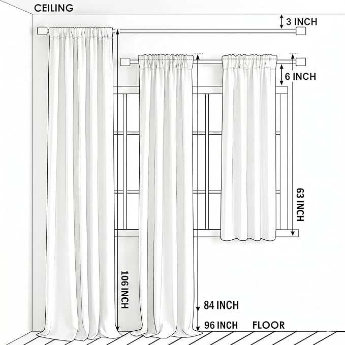 White Rod Pocket Sheer Curtains 96 inches Length Embroidered Window Curtain Sheer Voile Panels for Living Room & Bedroom, 60x96, Two Panels