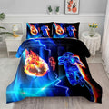 Axolotl Football Comforter Queen,Cool Blue Football Bedding Sports Theme Comforter Set For Boys,3D Rugby Sports Bedding Set Football Player On Fire For Boys Kids Teens,1 Quilt 2 Pillowcases,Black Blue