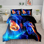 Axolotl Football Comforter Twin,Cool Blue Football Bedding Sports Theme Comforter Set for Boys,3D Rugby Sports Bedding Set Football Player On Fire for Boys Kids Teens,1 Quilt 2 Pillowcases,Black Blue