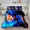 Axolotl Football Comforter Full,Cool Blue Football Bedding Sports Theme Comforter Set for Boys,3D Rugby Sports Bedding Set Football Player On Fire for Boys Kids Teens,1 Quilt 2 Pillowcases,Black Blue