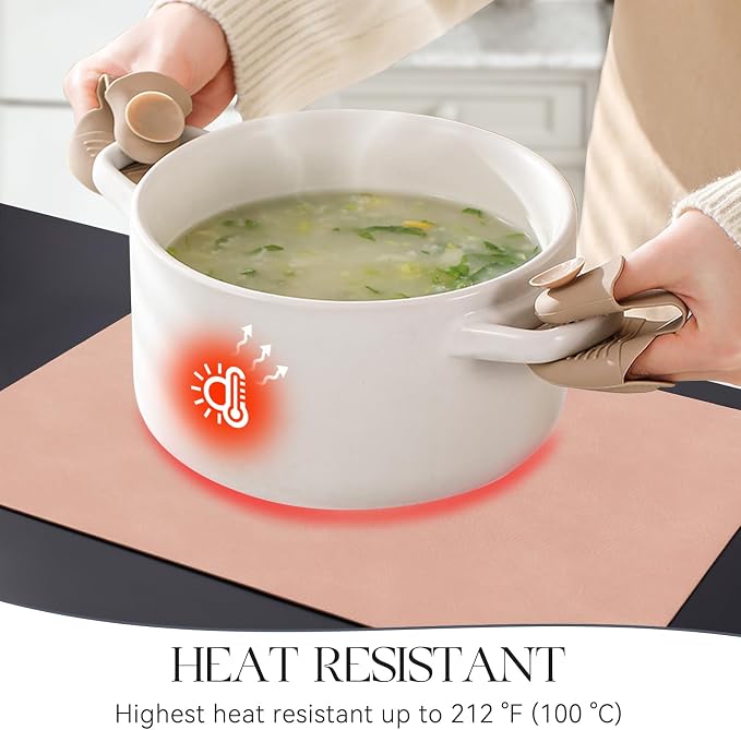 MOSAYT Vinyl Placemats Set of 8-12 X 17 Inch - Faux Leather 100% Waterproof Oil-Proof Wipeable PU Place Mats, Heat Resistant Reversible Table Mats for Kitchen, Dining, Outdoor, Pink