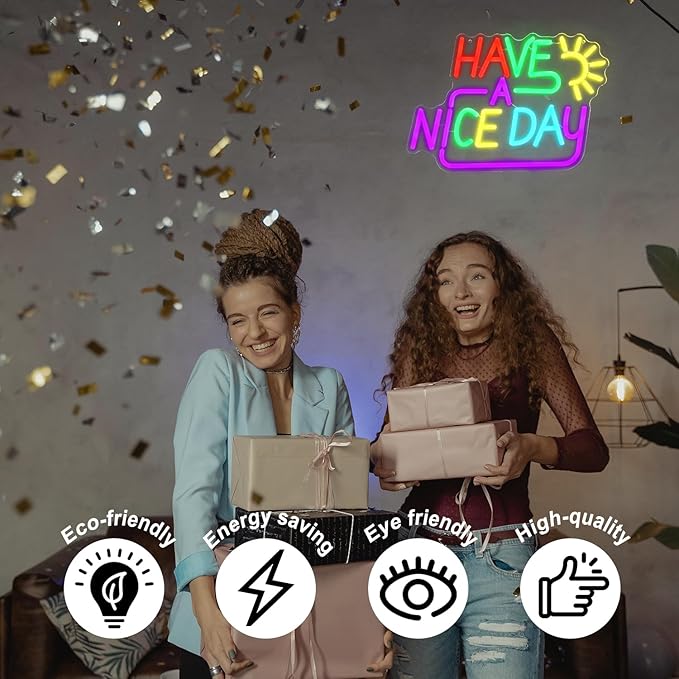 Have A Nice Day Neon Sign for Wall Colorful Letter Neon Light Sun LED Neon Lights Signs Dimmable Words Light Up Signs for Bedroom Living Room School Office Dorm Party Decor Kids Gifts