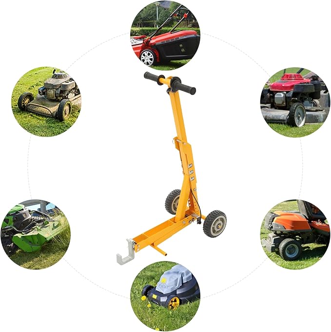 Lawn Mower Lift, 800Lbs Lawn Mower Lift Carbon Steel Manual Lift Jack Lawnmower Lift Tool Adjustable Lawnmower Lifts w/Wheel for Garden Tractors All-Terrain Maintenance and Repair(800LBS)