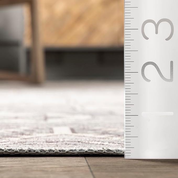nuLOOM 4x6 Machine Washable Rain Haven Vintage Medallion Area Rug, Grey, Traditional Faded Design, Non-Slip Backing, Stain Resistant, For Bedroom, Dining Room, Living Room, Kitchen