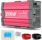 2500 Watt Pure Sine Wave Power Inverter 12V DC to 110V 120V Converter for Home, RV and Off-Grid Solar Systems with Type-C Port, 2 AC Outlets, Dual USB Ports, Remote Control with LCD Screen