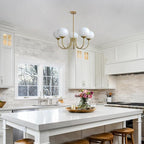 5 Light White Globe Chandelier Small Milk Glass Chandelier Gold Sputnik Ceiling Light Fixture MCM Dining Room Light Fixture Vintage Kitchen Pendant Lights