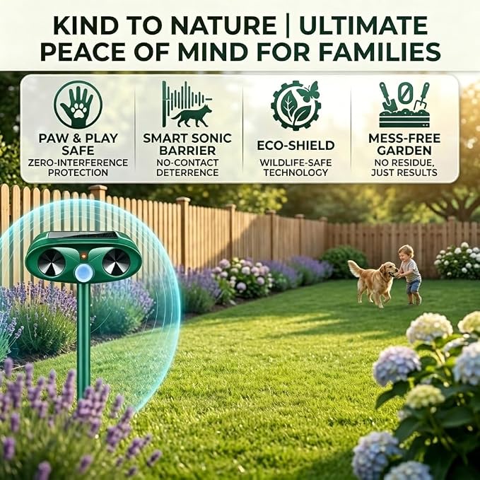 Ultrasonic Deer Repellent Device for Plants Garden Solar Animal Repellent Outdoor with Motion Activated for Rabbit Cat Deterrent Raccoon Squirrel Fortress Pro Keep Pest Out of Yard,4 Pack
