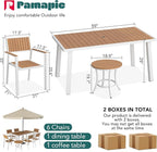 Pamapic 8-Piece Patio Dining Set，Outdoor Aluminum Furniture Set with Plastic-Wood Table Top,Outdoor Furniture Set with 6 Outdoor Stackable Chairs for Patio Garden Poolside (White)