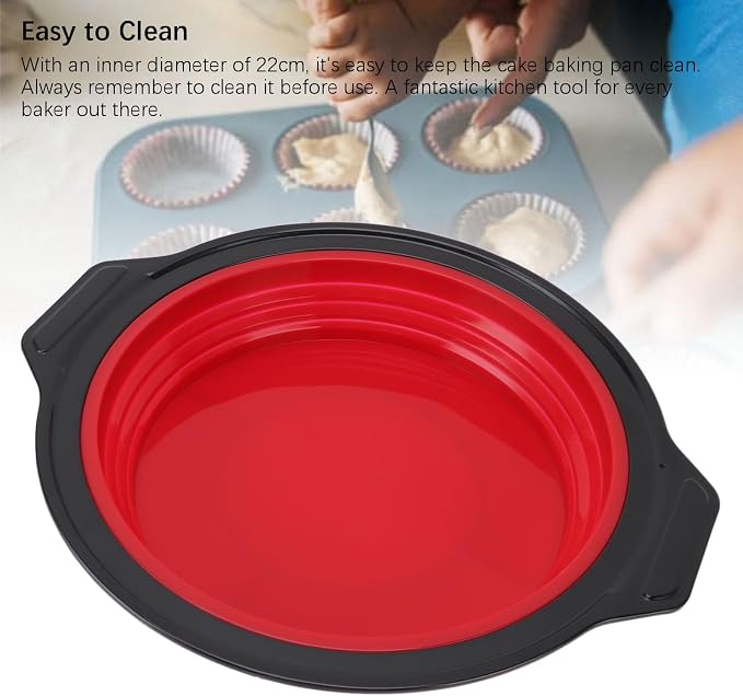 Cake Baking Pan, Silicone Cake Pan Foldable Press Type Quick Release Round Baking Pan for Layer Cake Cheese Cake Chiffon Cake (Red)