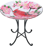 MUMTOP Outdoor Glass Birdbath with Metal Stand for Outside Lawn Yard Garden Cardinal Decor,18” Dia/21.65 Height