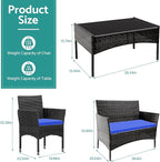 Patio Furniture, 4 Piece Conversation Set, Outdoor Wicker Rattan Table and Chairs, Sectional Sofa with Thick Cushion for Garden, Yard, or Porch, Dark Brown