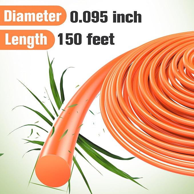 String Trimmer Line .095", 150 Feet Weed Eater String, Round Trimmer Line for Universal Replacement, Orange Premium Nylon String Trimmer Line for Medium& Heavy Grass&Weeds (2.4mm, 45m)