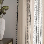 Sutuo Home Boho Curtain 84 Inches Length for Bedroom, Printed Cotton Linen Geometry Rod Pocket Chic Semi Blackout Bohemian Tassels Window Treatment for Living Room, 1 Panel 59" W x 84" L, Black