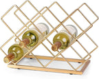 Countertop Wine Rack - 10 Bottle Freestanding Modern Gold Metal Small Wine Rack - Tabletop Wine Holder Stand for Cabinet, Pantry, Wine Bottle Storage…
