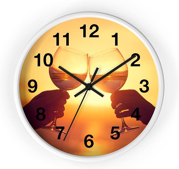 Mozingo ~ Wine Clock for Kitchen Bar Wall It's Wine O'clock Silent Time Gift Home Decor Made In USA, 10" (Hour Marks - Numbers, Clock Frame Color - White, Wine Theme #05)