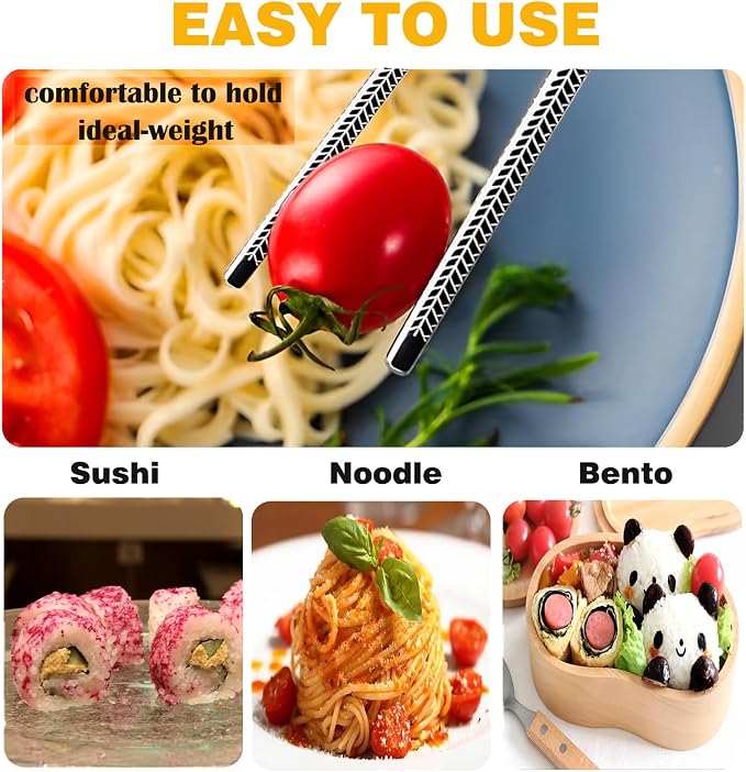 Metal Chopsticks Reusable,Stainless Steel,Dishwasher Safe,5 Pairs,Silvery | Gift Box Set,Square,Lightweight, Non-Slip,Laser Engraved Patterns No fade