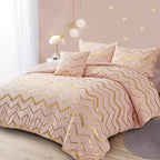 Pink Comforter Set King Size, Metallic Blush and Rose Gold Bedding Set, 4 Piece Lightweight Microfiber Comforter for Teen Girls Women (2 Pillow Shams + 1 Decorative Pillow Sham)