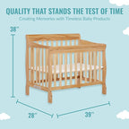Aden 4-in-1 Convertible Mini Crib In Natural, Greenguard Gold Certified, Non-Toxic Finish, New Zealand Pinewood, With 3 Mattress Height Settings