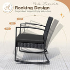 Greesum 3 Pieces Outdoor Furniture Set Patio Bistro Rocking Chairs with Glass Coffee Table for Pool Beach Backyard Balcony Porch Deck Garden, Black