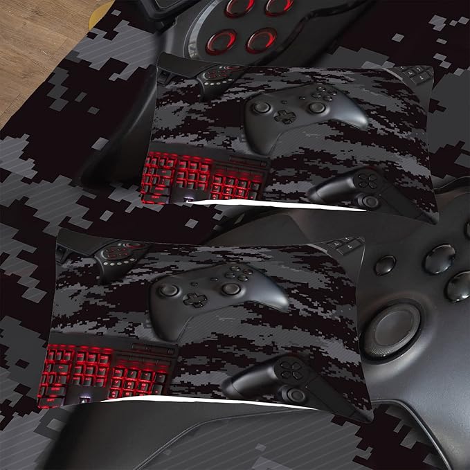 Tailor Shop Gaming Comforter Set Queen Size for Boys, Black Camouflage Gamer Bedding Sets for Boys Kids Teenage, All Season 3 Piece Gaming Bed Set with 1 Comforter and 2 Matching Pillowcases……