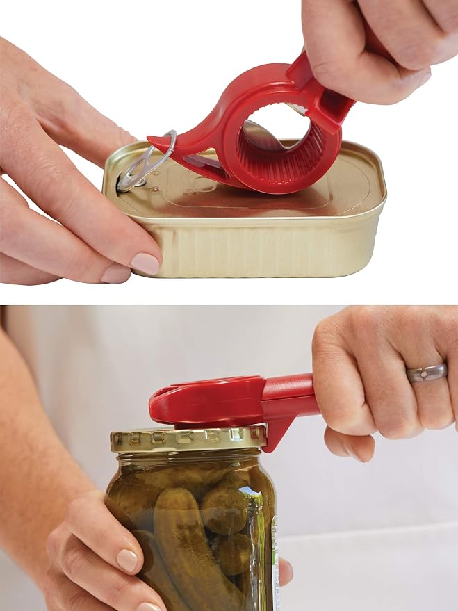 Kuhn Rikon Auto Safety Master Opener for Cans, Bottles and Jars, 9 x 2.75 inches, Red