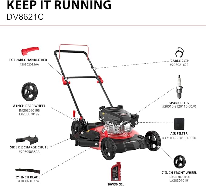 PowerSmart 21 in. Gas Lawn Mower with 144cc OHV Engine, 2-in-1 Push Mower with Mulching & Side-Discharge