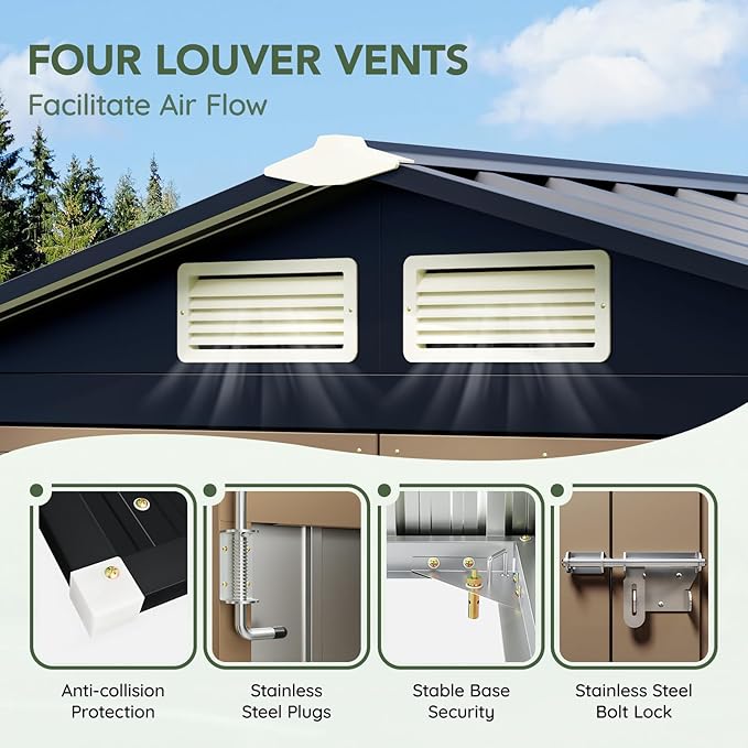 5x3 FT Outdoor Metal Storage Shed, Double Door, 1 Clear Window, Tool Shed for Garden, Patio, Backyard Brown