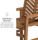 Walker Edison 2 Piece Outdoor Patio Chevron Wood Chair Set All Weather Backyard Conversation Garden Poolside Balcony, Set of 2, Dark Brown