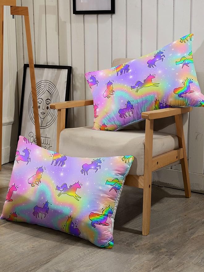 Datura home Unicorn Rainbow Comforter Bedding Set for Girls Kids Children Teens,Sky Glitter Star Colorful Bedding Set with 1 Comforter and 2 Pillowcases(Unicorn3 Twin)