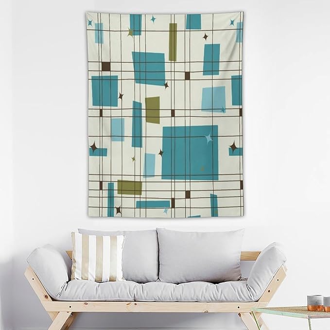ICMOLYYENLO Boho Medieval Cat Tapestry, Abstract Atomic Starburst Geometric Aesthetic Art Wall Hanging For Bedroom Living Room Dormitory 50x60 Inches