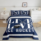 Feelyou Ice Hockey Bedding Set Queen Size Ice Sports Games Comforter Set for Kids Boys Girls Decor Hockey Player Comforter Microfiber Puck Hockey Duvet Set Bedroom Quilt Set
