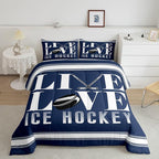 Feelyou Ice Hockey Bedding Set Twin Size Ice Sports Games Comforter Set for Kids Boys Girls Decor Hockey Player Comforter Microfiber Puck Hockey Duvet Set Bedroom Quilt Set