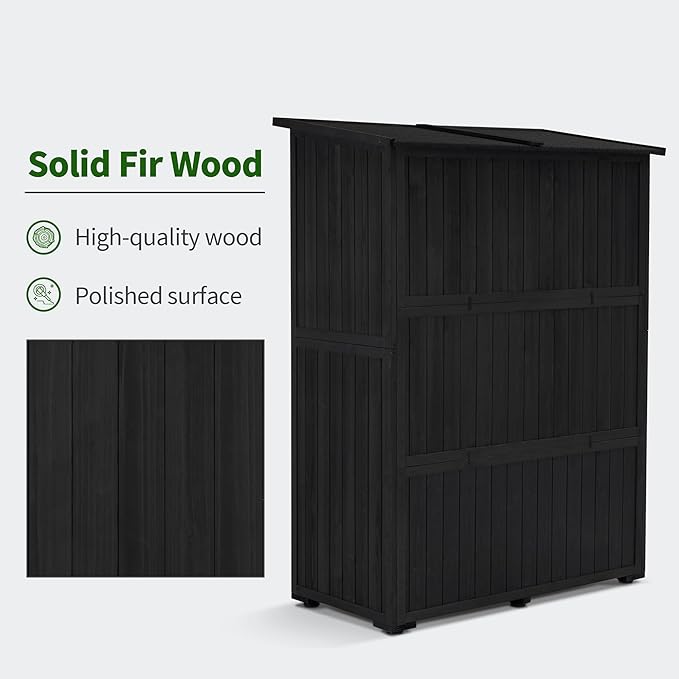 MCombo Outdoor Storage Cabinet, Wooden Storage Shed with Latch, Outside Garden Tool Shed with 2 Doors for Patio Yard Lawn, 1900 (Black, Large)