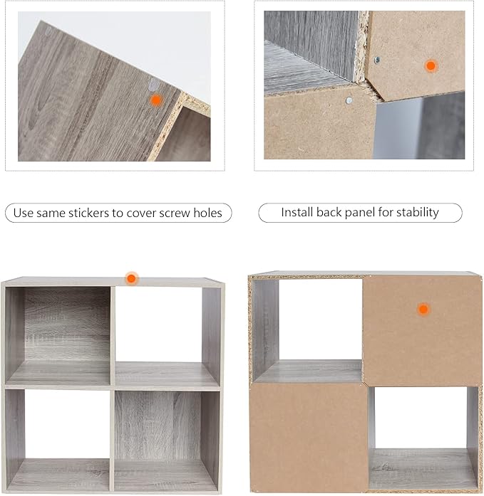 PACHIRA E-Commerce Wooden Storage Cubes Bookcase, Unit Shelf, Closet Cabinet, Organizer Rack in Living Room, Bedroom, Study, 4 Cube, OAK GREY