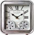 Desk Clock Vintage Metal Table Clocks with Moving Gears, Silent Retro Industrial Steampunk Quartz Small 6 inch End Table Clock for Home Office Living Room Decor Battery Operated