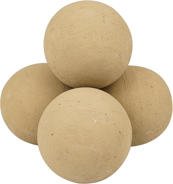 Skyflame 6" Ceramic Fireplace Balls, Beige Round Fire Stones Reusable Fire Pit Balls for Indoor and Outdoor Fire Pits or Fireplaces Accessory - Set of 4
