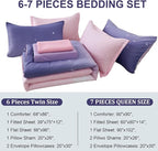 Girls Comforter Set Full Size Colorful Ombre Pink Purple Rainbow Bedding Set Bed in A Bag for Kid Teen Girls 7 Pieces (1 Comforter, 1 Flat Sheet, 1 Fitted Sheet, 2 Pillow shams, 2 Pillowcases)