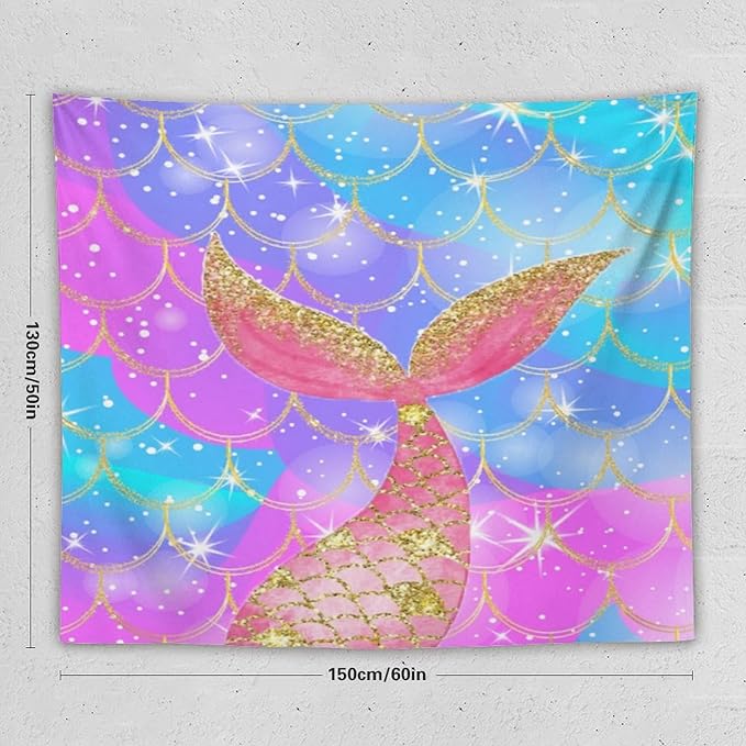 HZOHNAGO Mermaid Scales Tapestry Colorful Shiny Scales Mermaid Tail Pattern Printed Wall Tapestry Wall Hanging for Bedroom Living Room Dorm 60" W x 50" H