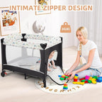 Kinder King 4 in 1 Portable Nursery Center, Foldable Baby Bedside Crib w/Bassinet, Infant Pack n Play Playard Toddler Large Playpen, Newborn Changing Table, Storage Basket, Side Zipper,Multicolour
