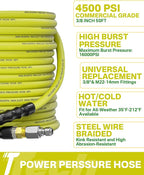 Pressure Washer Hose 50FT 3/8" for Cold and Hot Water 212°F, with Swivel Quick Connect, 4500PSI Kink Resistant Grade Steel Wire Braided, Power Washer Hose With 2pcs M22-14mm Adapter